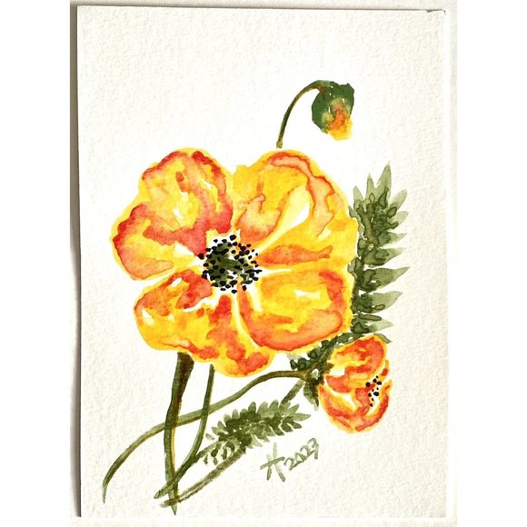 Fire Poppy - Original Wall Art Matted Flower Watercolor Painting 8x10in - Picture 2 of 5